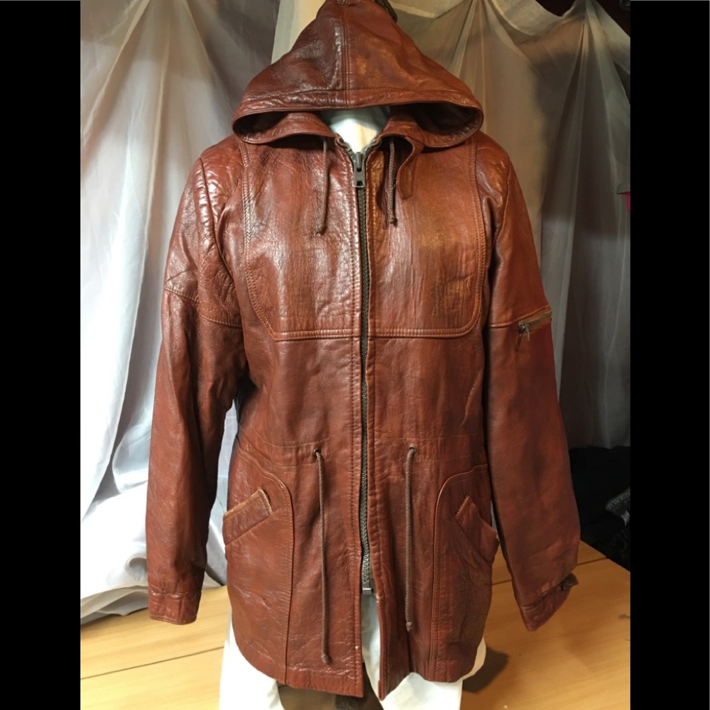 Vintage Cabretta Leather hooded leather jacket 42R